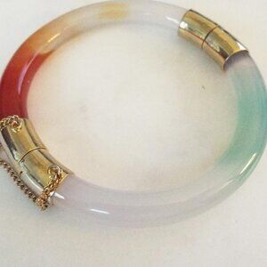 *RARE* 18KGF THREE COLORS (RUST, WHITE & GREEN) OF GRADE A JADEITE JADE BANGLE D